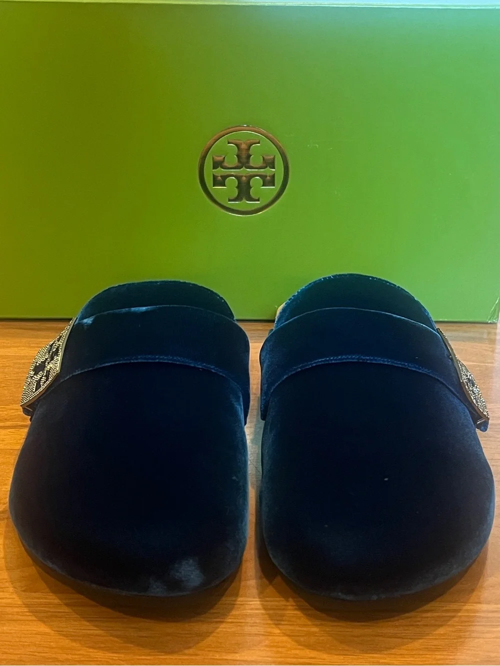 Tory Burch Mellow Pave Velvet Mule in Ocean/Silver - size 6M - NIB